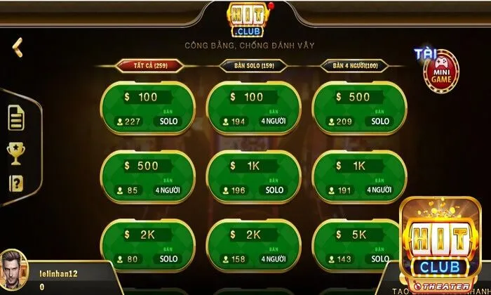 Cách đánh bài tiến lên luôn thắng - Mẹo và chiến thuật 5 Chọn bàn chơi Tiến lên tại Hitclub