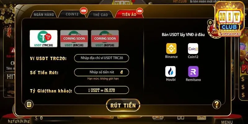 Cách rút tiền Hitclub thông qua tiền ảo 