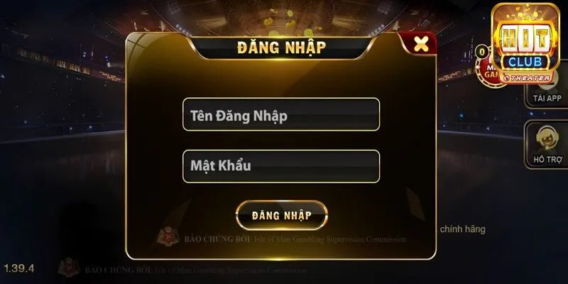 Người chơi điền các thông tin để đăng nhập Hitclub 